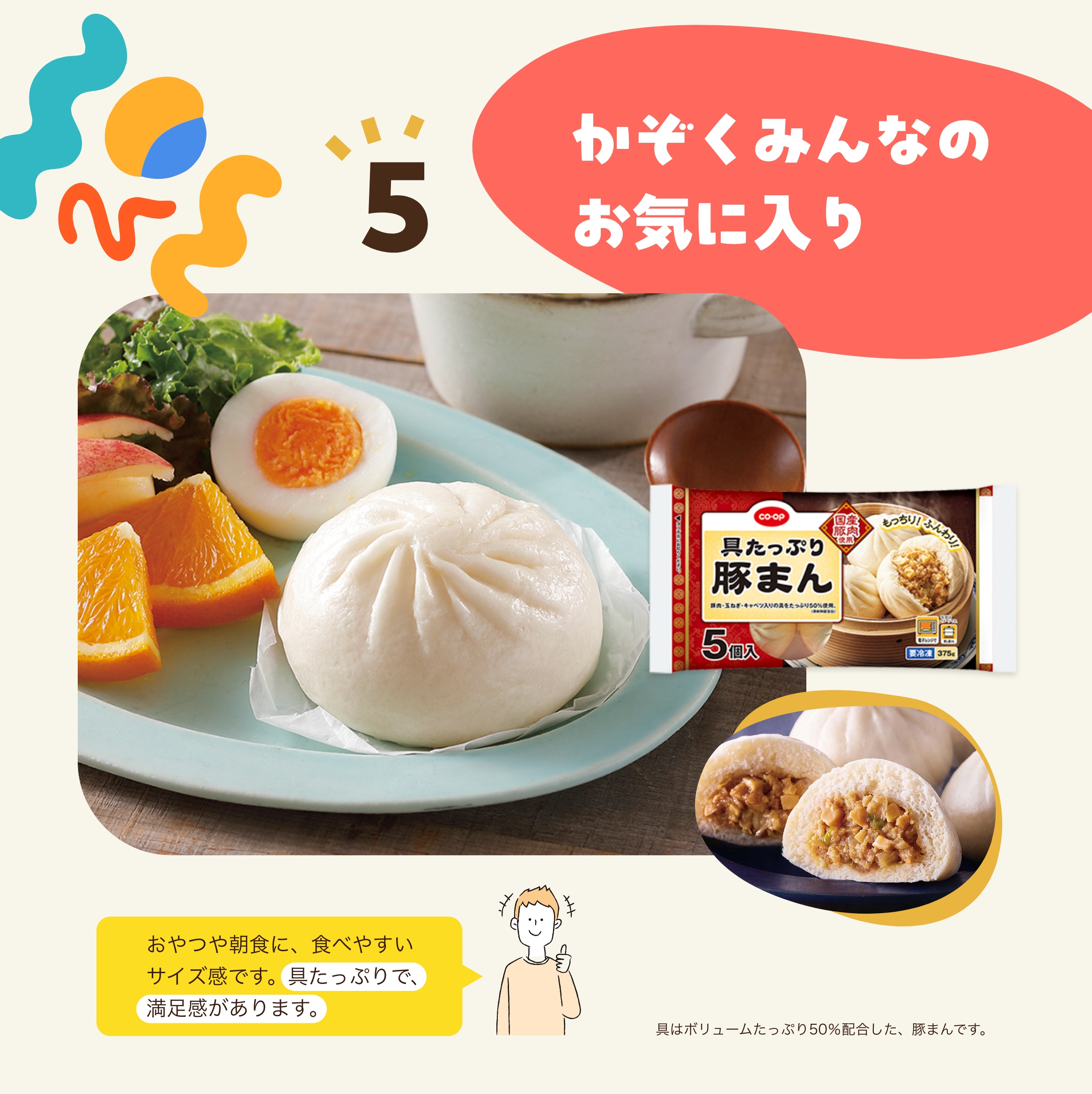 5 かぞくみんなのお気に入り おやつや朝食に、食べやすいサイズ感です。具たっぷりで、満足感があります。