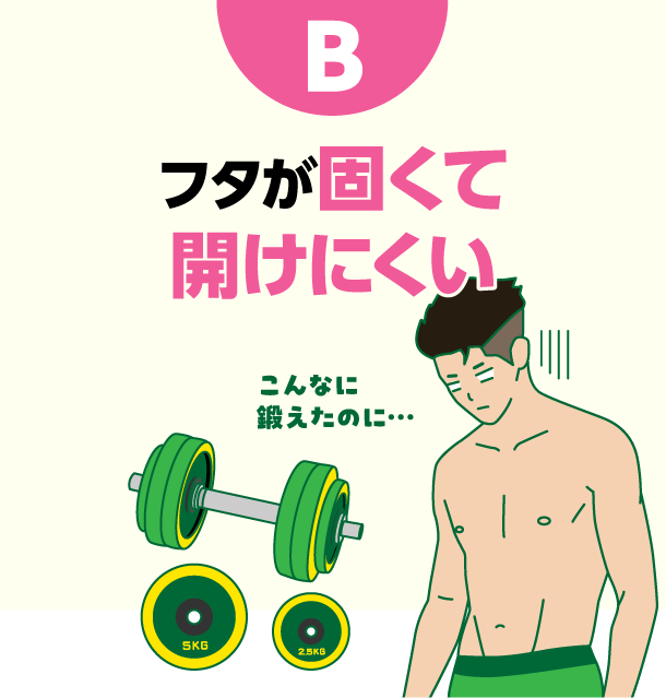 B フタが固くて開けにくい